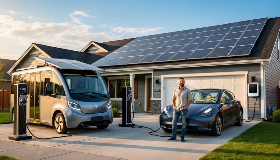 Florida home with rooftop solar panels and electric vehicle charging in driveway